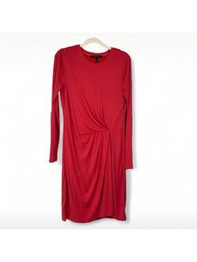 BCBGMAXAZRIA Red Ruched Twist Front Long Sleeve Dress - Size Small